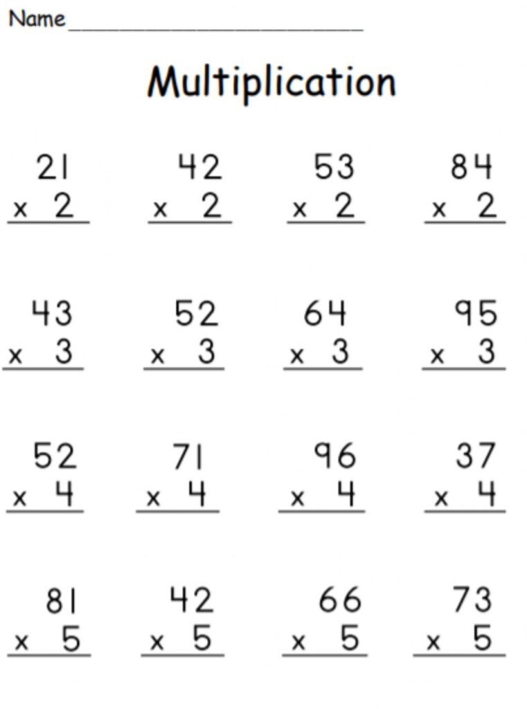 Two Digit By One Digit Multiplication Worksheets