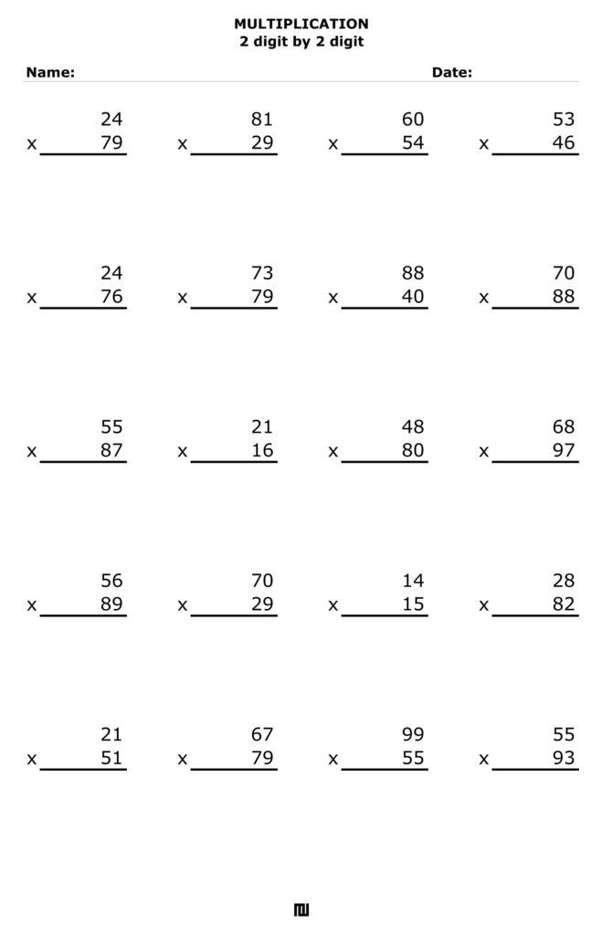 Two-Digit by Two-Digit Multiplication (F) Worksheet for 4th – 5th … Two-Digit by Two-Digit Multiplication (F) Worksheet for 4th - 5th ...