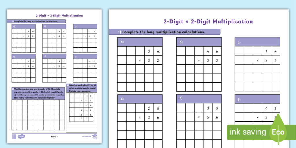 Two Digit By Two Digit Multiplication Worksheet - t2 m 4034 2 digit x 2 digit multiplication practice activity sheet
