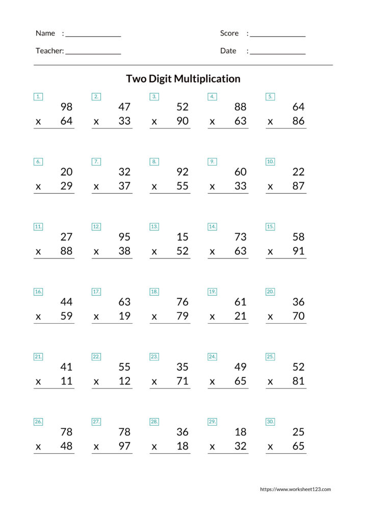 Two Digit Multiplication Worksheet Generator - Free Math Worksheets