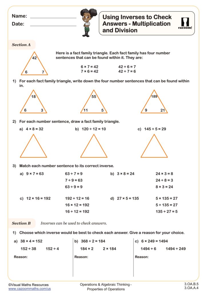 Using Inverses to Check Answers – Multiplication and Division Worksheet Worksheet for using inverses to check answers in multiplication and division
