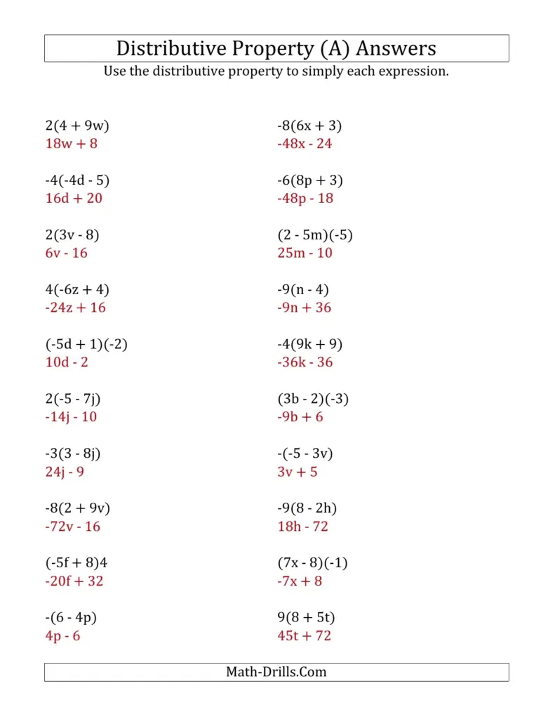 Using the Distributive Property (Answers Do Not Include Exponents) (A)