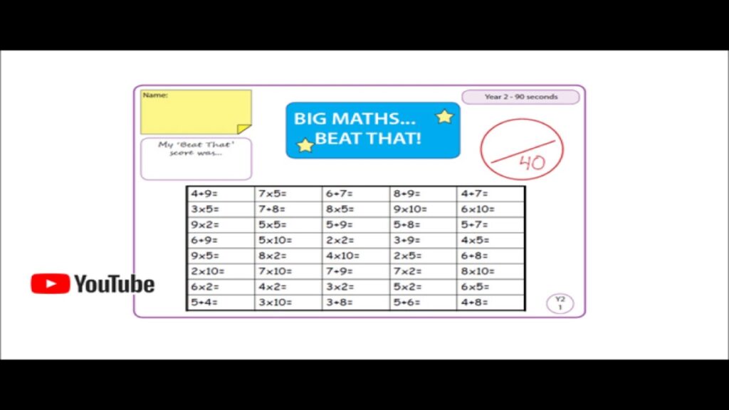 Printable Big Maths Beat That Sheets watch activity with timed challenges