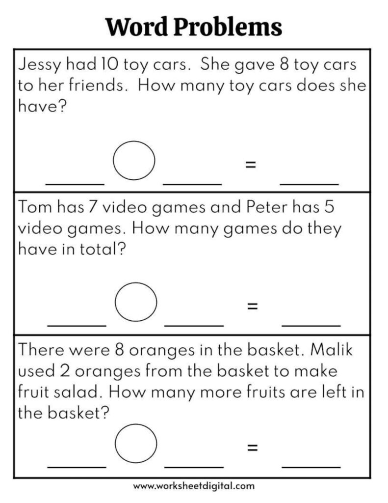 Word Problems Worksheet for 1st Grade, 2nd Grade, Math Worksheet … Word Problems Worksheet for 1st Grade, 2nd Grade, Math Worksheet ...