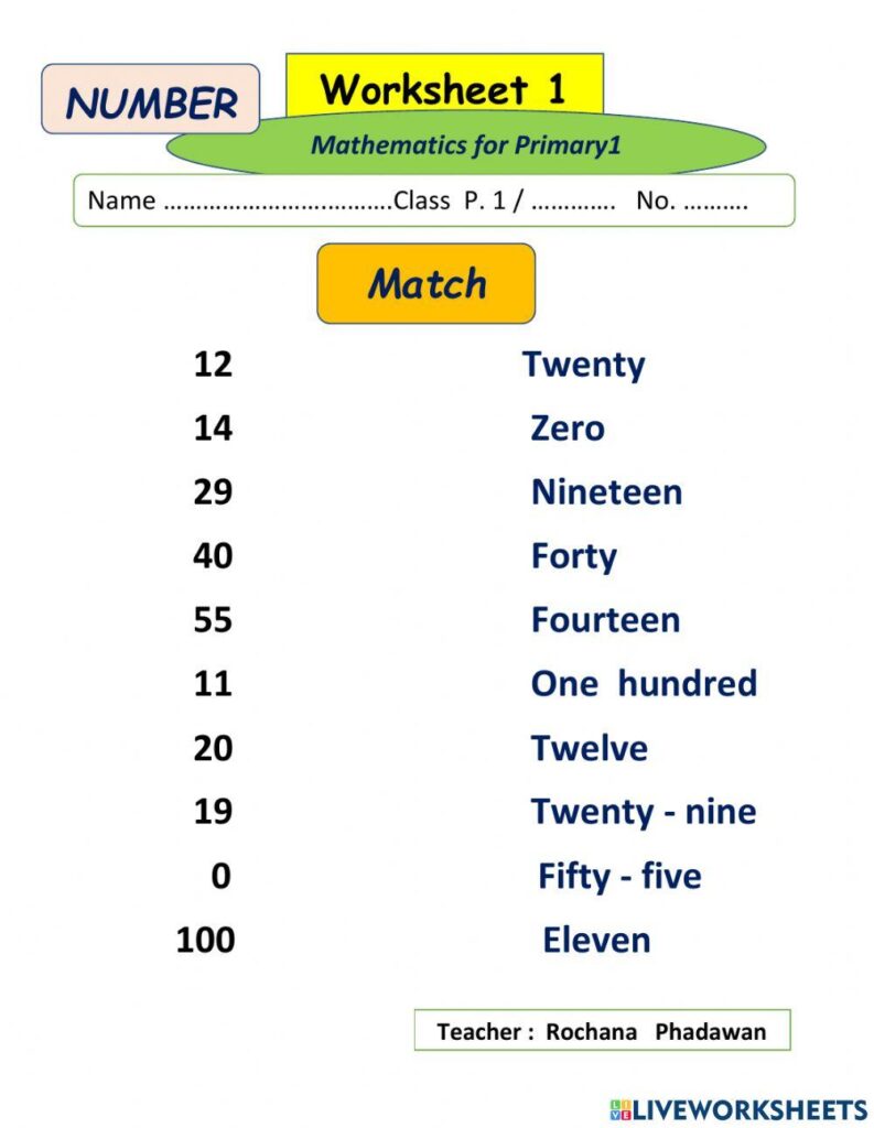 Worksheet 1 for Primary 1 ( Mathematics) worksheet - Worksheets Library