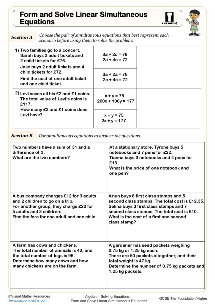 Year 11 Solving Equations Worksheets Printable worksheets for Year 11 students on solving linear equations and simultaneous equations