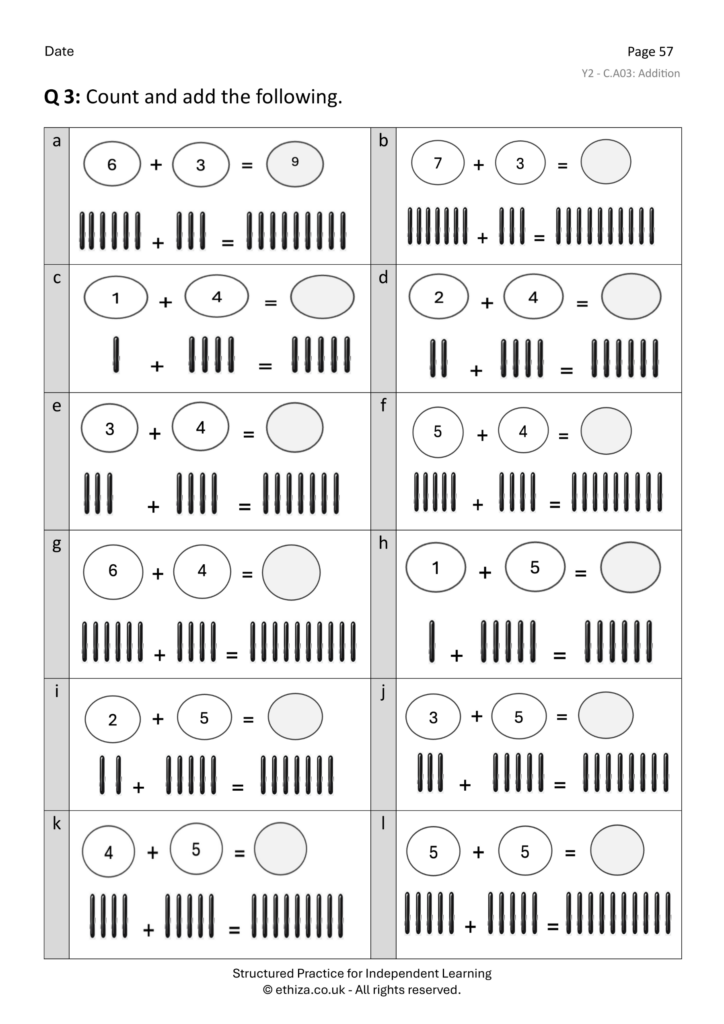 Year 2 Maths Worksheets with addition problems for children to solve