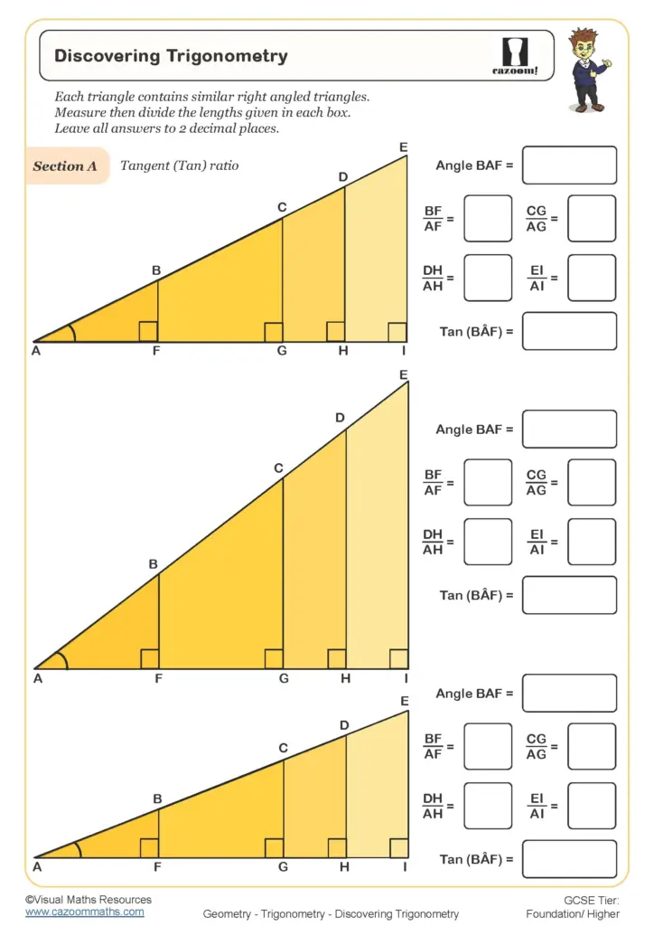 Year 9 Maths Worksheets – Discovering Trigonometry Printable year 9 maths worksheet on discovering trigonometry with right-angled triangles