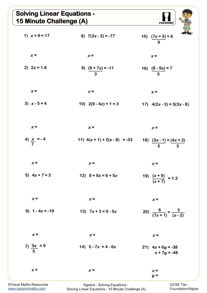 Year 9 Numeracy Day Worksheets – Solving Linear Equations Year 9 numeracy day worksheet for solving linear equations with various problems